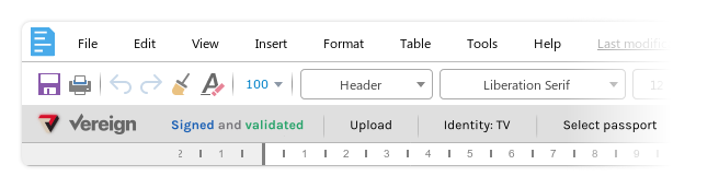 Screenshot of Collabora Online 4.0: signing documents digitally with a logged session on Vereign app