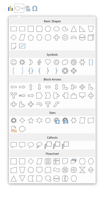 screenshot of the brand new shape palette