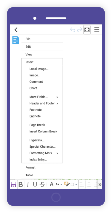 Screenshot of Collabora Online 4.0 Mobile TOC